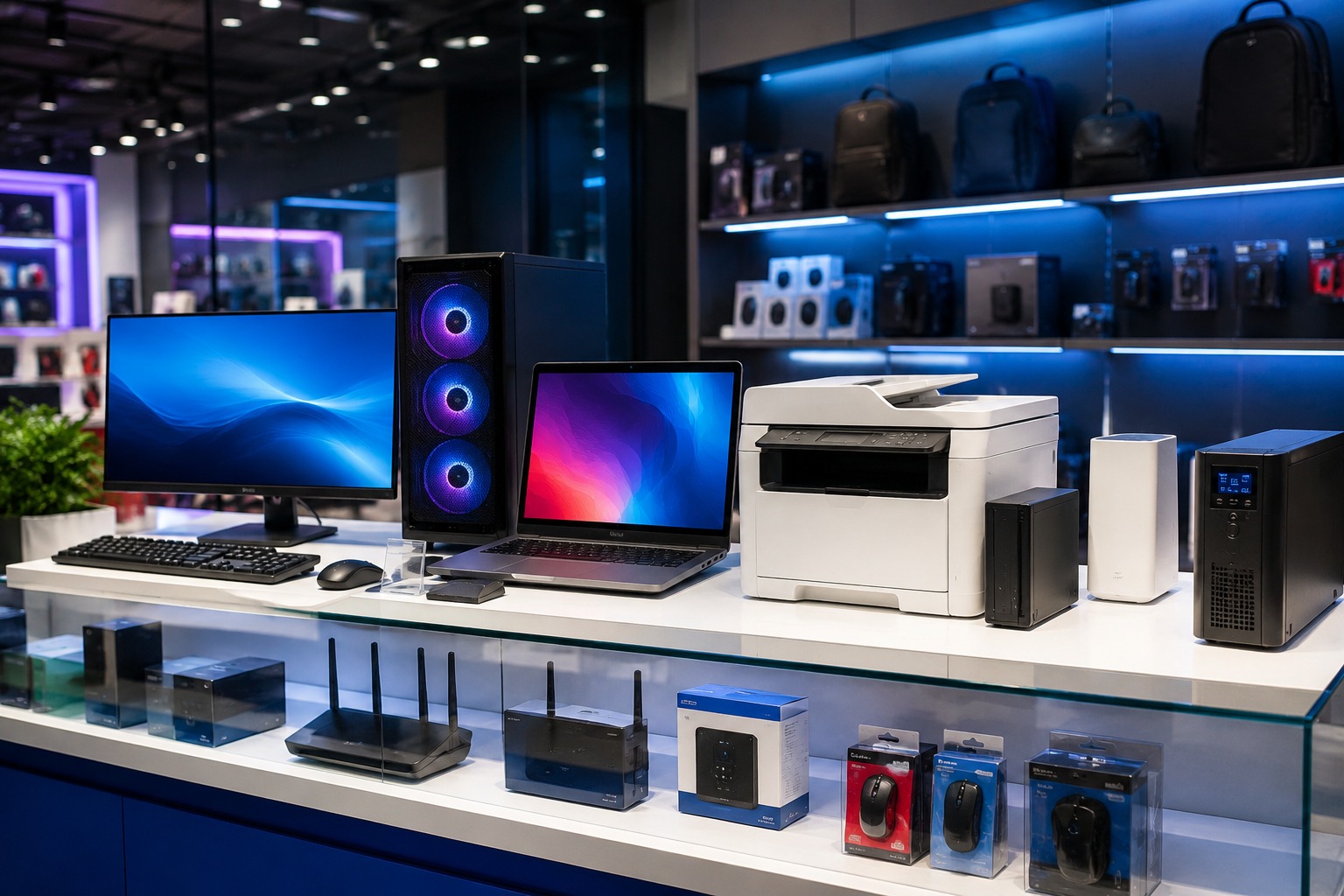 Montra profissional de produtos informáticos e equipamentos tecnológicos